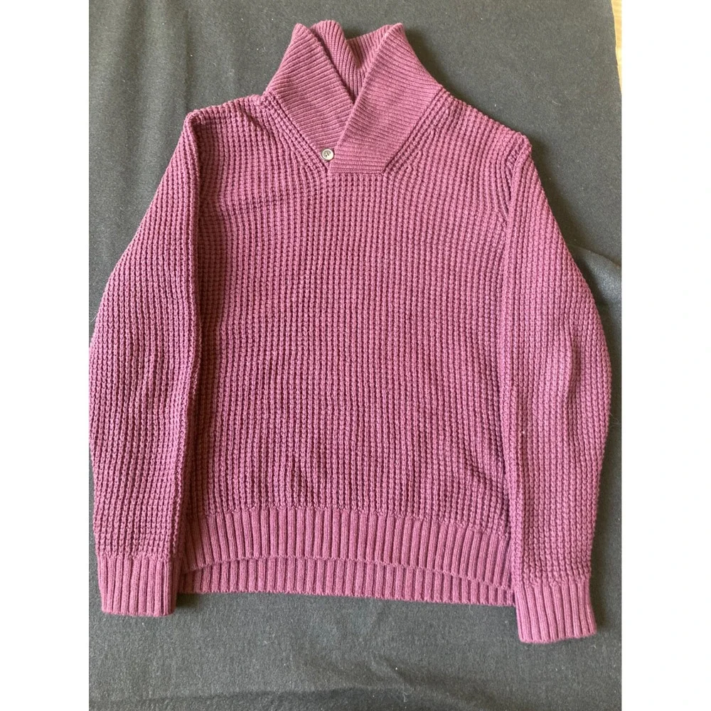 Banana Republic Mens XL Plum Waffle Knit Shawl Collar‎ Button Sweater Wool Mix